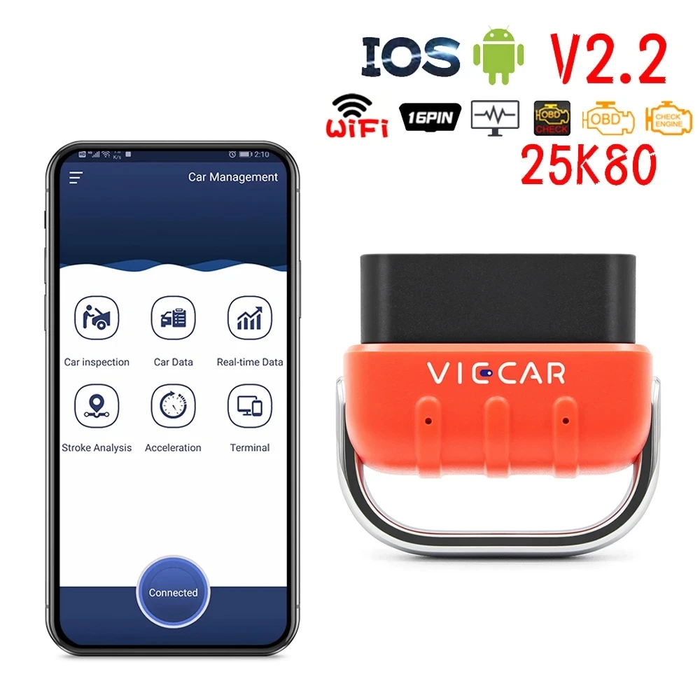 Viecar VP006 для Android/IOS wifi ELM327 V2.2 PIC18F25K80 WIFI OBD2 автомобильный диагностический инструмент - Фото №1