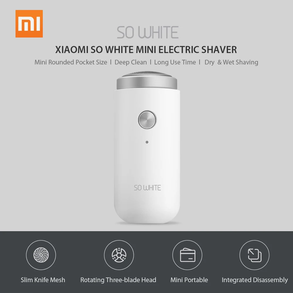 Xiaomi SO WHITE Mini Electric Razor Shaver Pocket Portable USB Rechargeable Razor Beard Trimmer Washable Dry Wet Shaving Machine