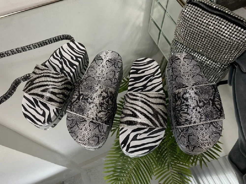 

ST-FLOR new animal-print flat black and white striped flip-flops women shoes sandals
