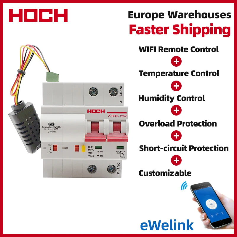 Автоматический выключатель Wi Fi Температурный 1 4P 10 125A дистанционное управление