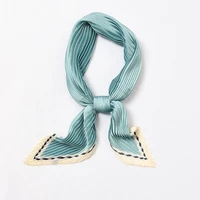 yishine 5555cm simple prints pleated stretchy square crinkle silk satin scarf women crumple neckwear handkerchief