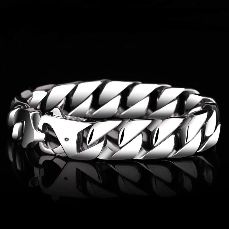 

Браслеты из кубинской цепи 15 мм, тяжелые панцирные браслеты в стиле хип-хоп, панк, полированный мужской и женский Байкерский браслет из нерж...