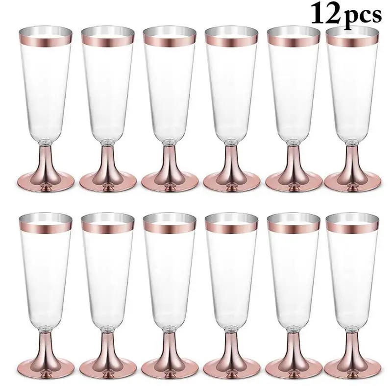 Rose Gold 12 шт. Свадебная Шампанская флейта необычный, прозрачный одноразовый пластик Свадебная чашка шампанское стекло Питьевая утварь для вечерние - Цвет: Rose Gold