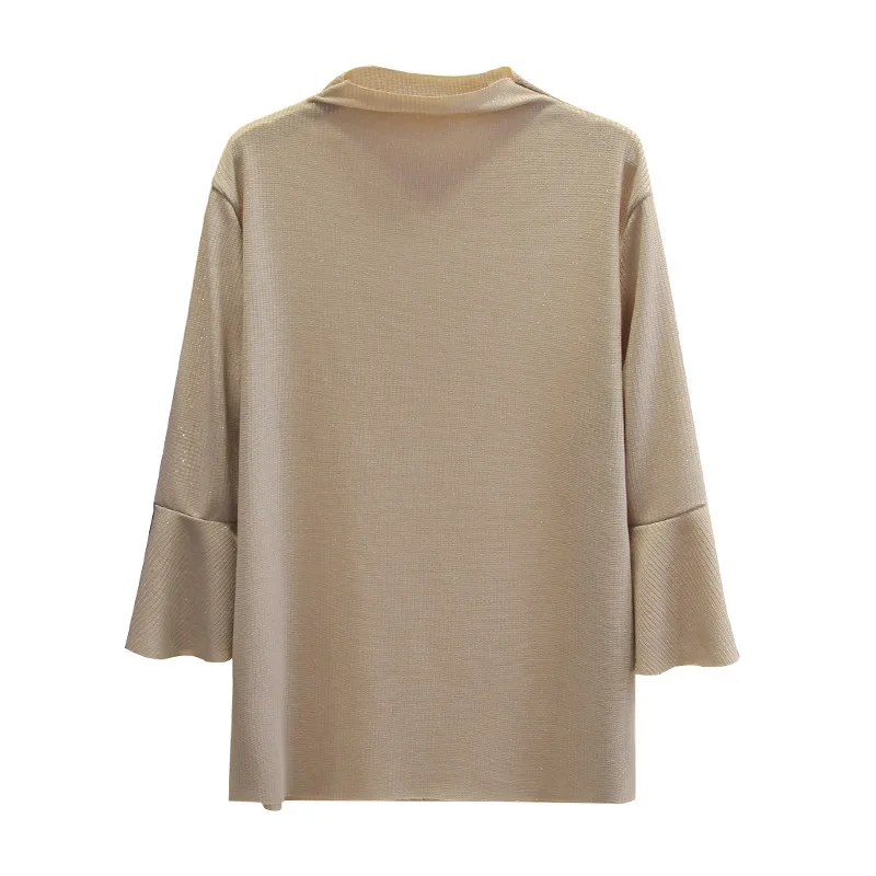 Женская футболка с расклешенными рукавами весна 2020 высоким воротником тонкие