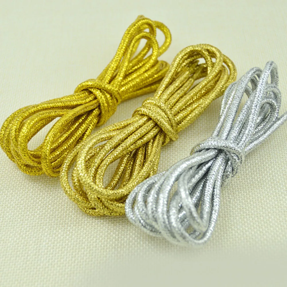 1 Pair Fashion Gold Silver Silk Glitter Reflective Shoelaces For Sneakers Casual Round Pearl White Colored Shoe Strings Cordones
