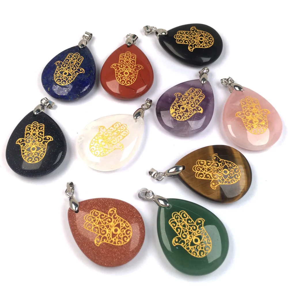 

Natural Stones carved Chakra Pendants Reiki amulet Stone Water drop shape Pendant for Jewelry Making DIY Necklaces Accessories