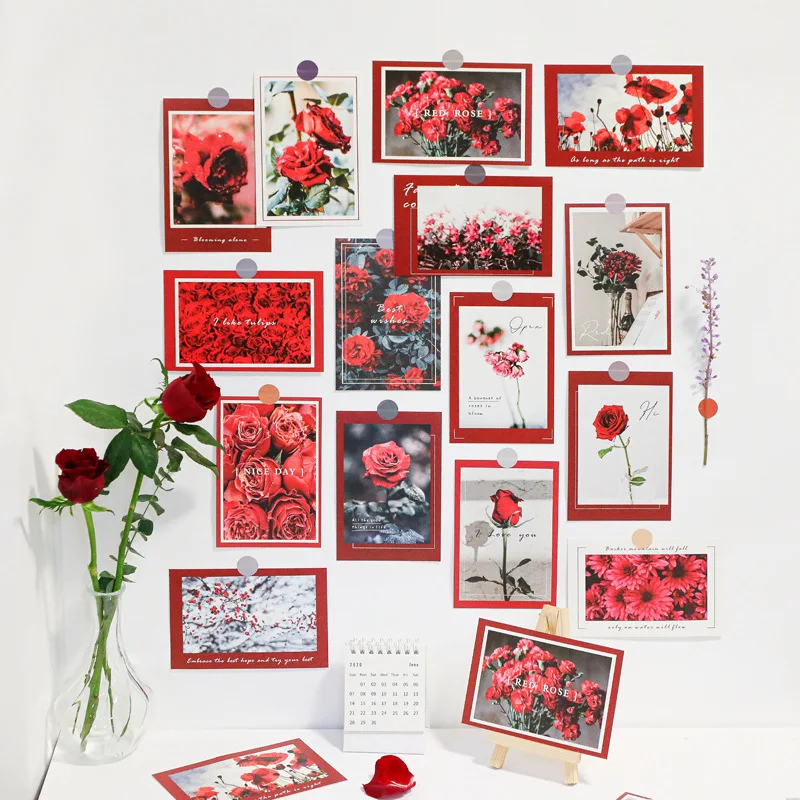 Ins с цветочным принтом розы светло голубой зеленый открытки растениями 15 листов