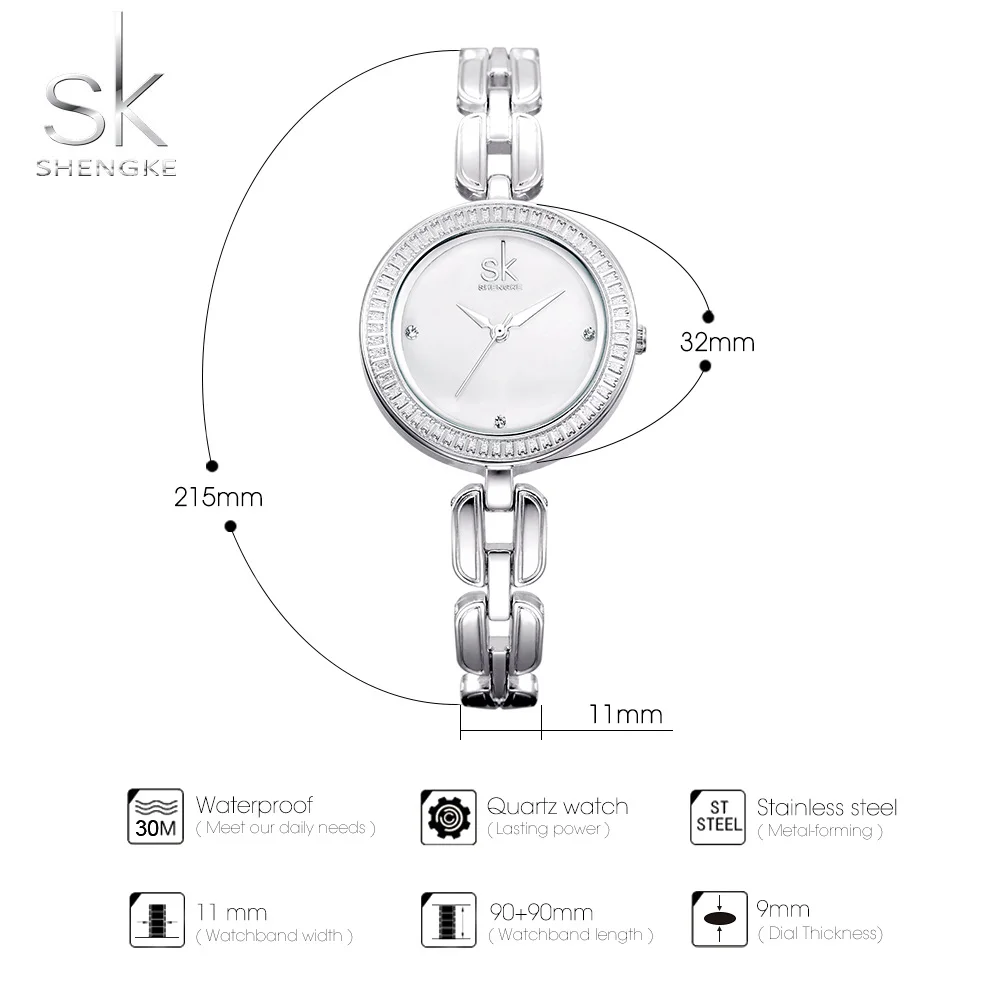 

Shengk New Fashion Female Wristwatch Brand Ladies Silver Bracelet Quartz Hour Hook Buckle Clock Beautiful Gifts Reloj Mujer 2018