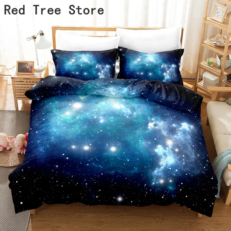 

Galaxy Starry Sky Duvet Cover Queen King Size Colorful Bedding Set Outer Space Comforter Quilt Light Printed Bedspread for Kids