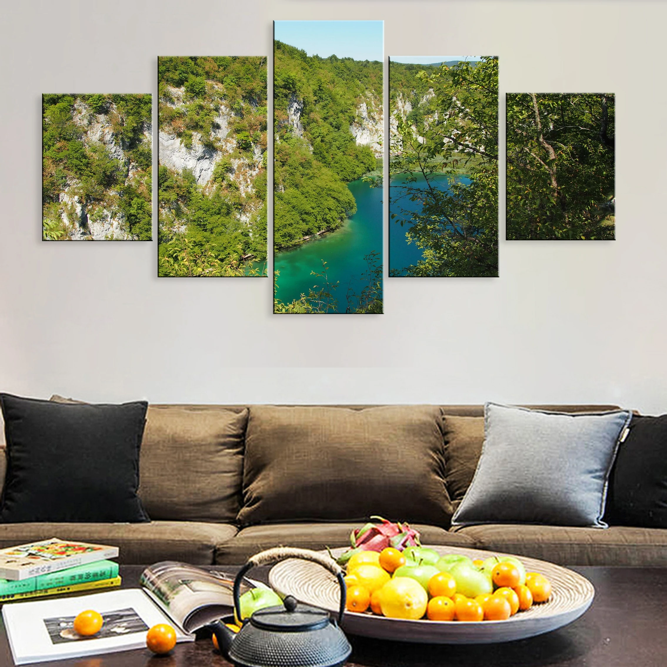 

Hd 5 Pieces Artwork Poster Canvas Home Framework Landscape Beautiful Scenery Lake Forest Plitvice Lakes National Park