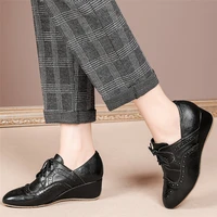casual oxfords shoe women lace up genuine leather wedges ankle boots female low top round toe pumps shoes us size 3 us size 10 5