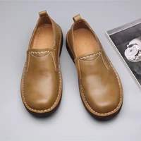new arrival businessman slip on leather oxfords high end retro mens four season casual big head shoes