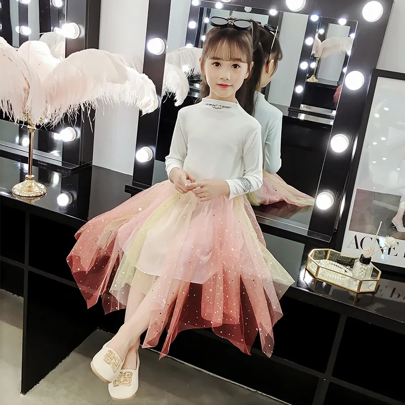 Girls Sequined Summer Skirt Teen Children TuTu Blue Baby Gradient Princess Tutu Pettiskirt Hot Sale Infant Clothes | Мать и ребенок