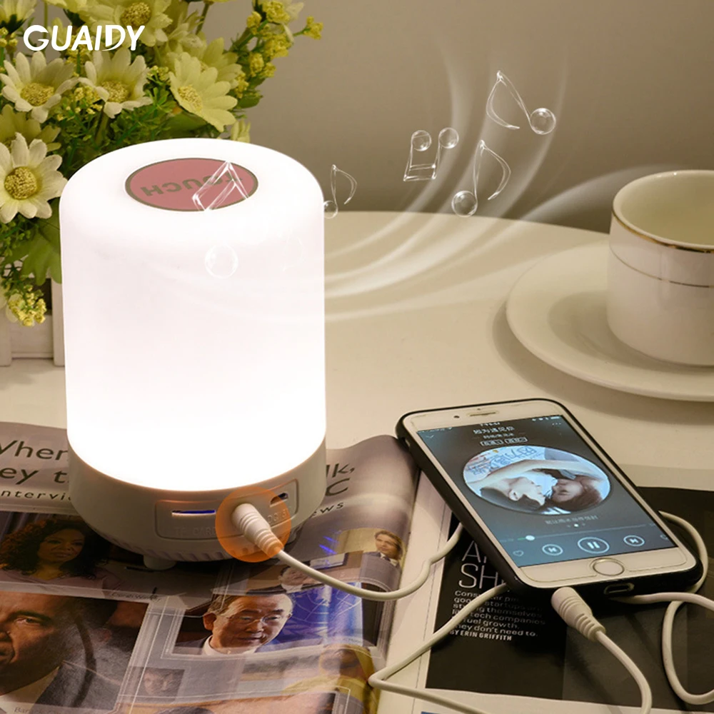 

Smart Bluetooth Speaker Desk Lamp Colorful Night Light Portable Alarm Clock Eye Protection Support TF Card USB Bedroom Simple