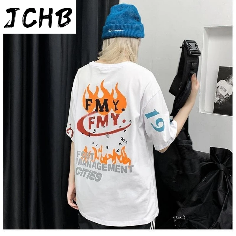 

2021 Steetwear Short-sleeved Tshirt Women T-shirt Lovers Summer Graffiti Printing Trendy Causal Loose Large Size Tops Clothe