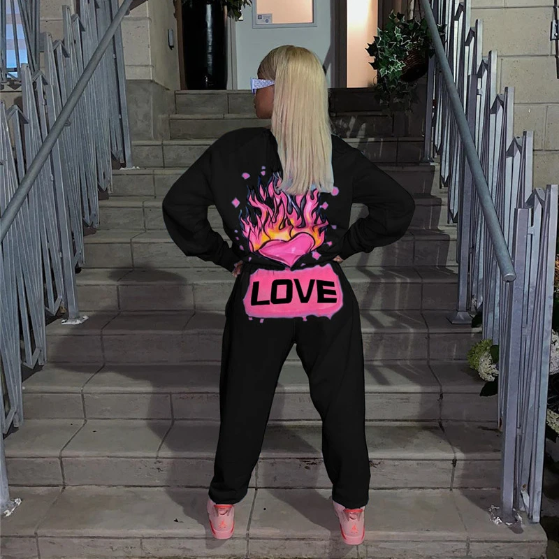 

hirigin Love Letter Print Women's Sets Sporty Long Sleeve Loose Hoodie Sweatshirt + Jogger Sweatpant Autumn Matching Outfit