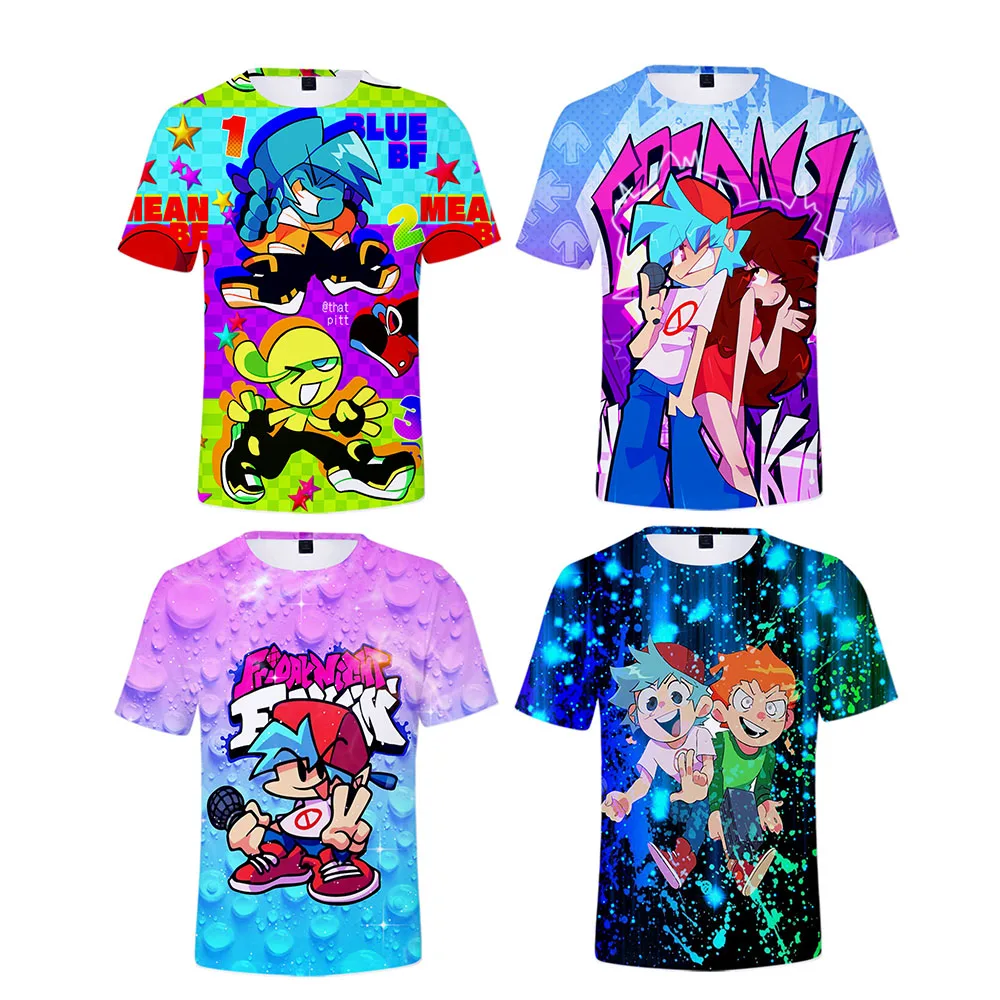 

New Friday Night Funkin Tshirt 3D O-Neck Blue T shirt Summer Short Sleeve Harajuku 2021 Video Game Fashion Clothes