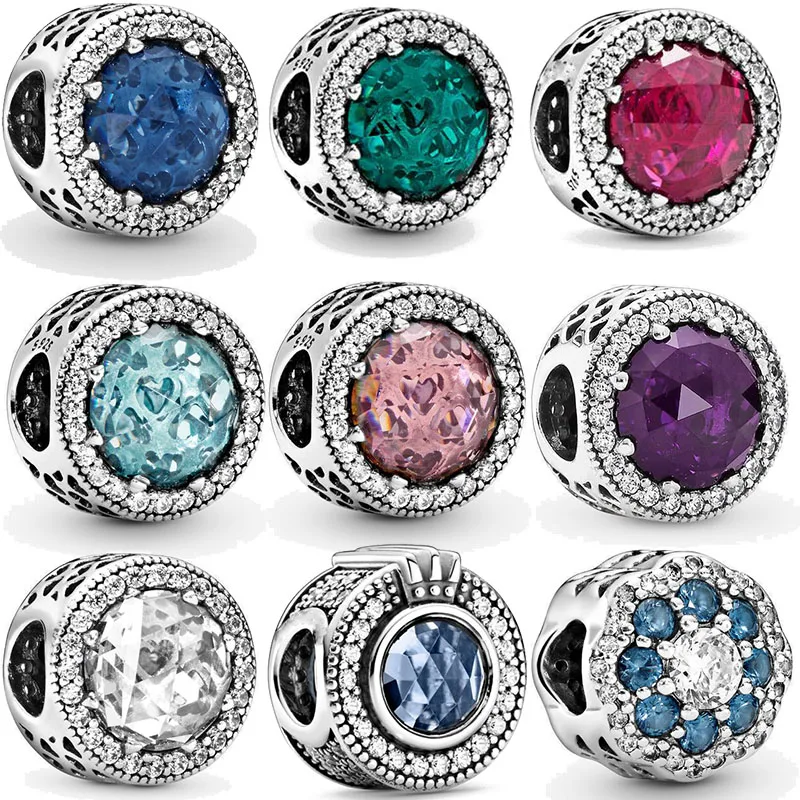 

BOFUER Sparkling Pendant Charms White Blue Beads Fit 925 Sterling Silver Original Pandora Bracelets Necklaces For Women Jewelry