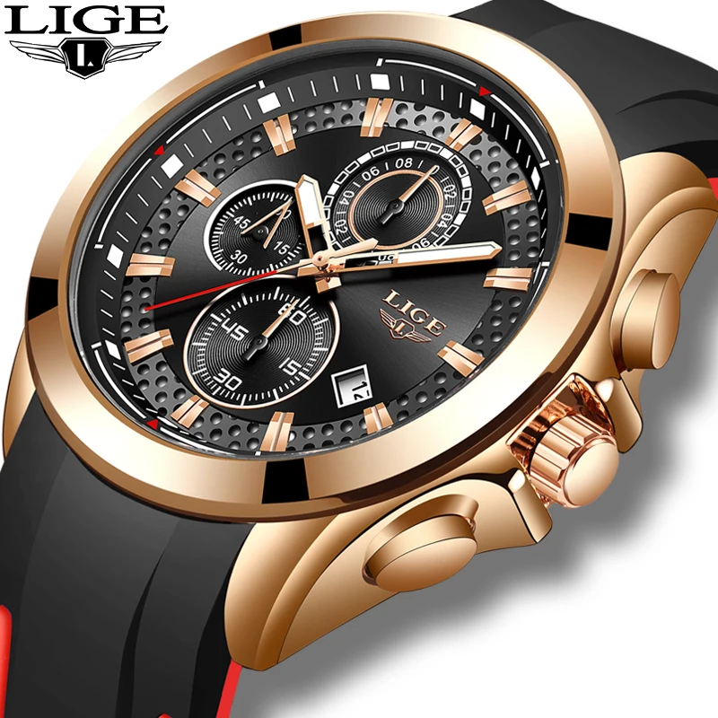 Часы наручные LIGE мужские с хронографом водонепроницаемые в стиле