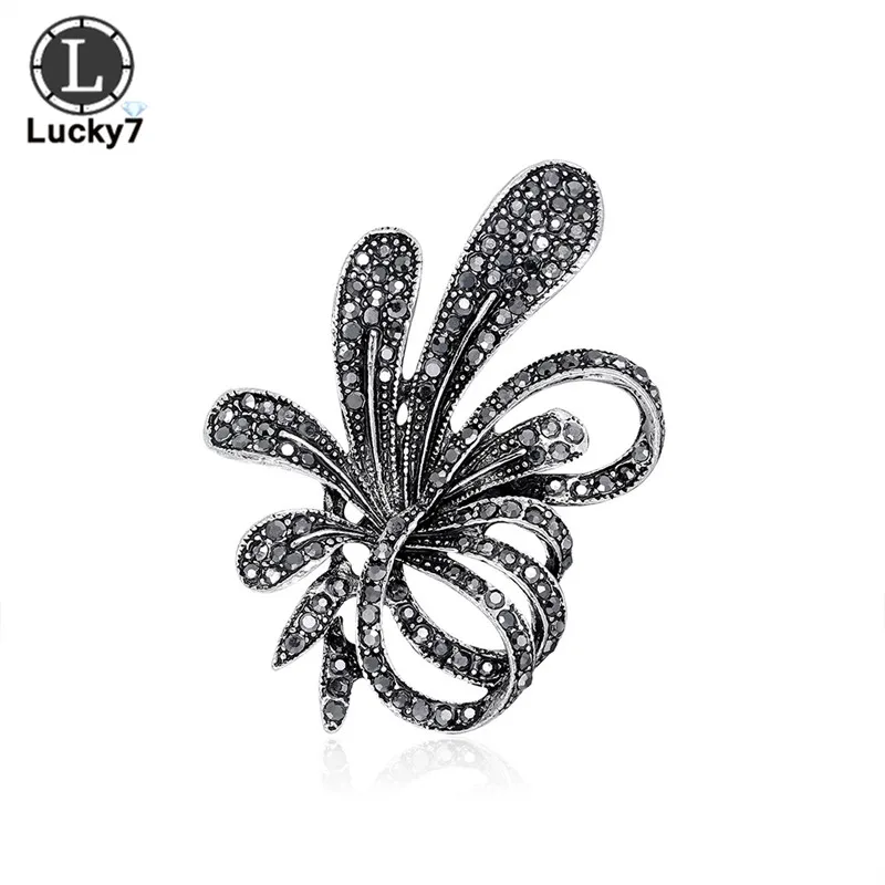 

Vintage Black Ancient Silver Full Diamond Brooch Bowknot Flower Brooch Fashion Clothing Accessories Corsage Butterfly Pin