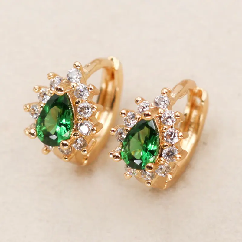 Fashion Jewelry Women Earrings Bohemian Jewelry Indian Style Flower Luxury Ear Rings Big Gem Zircon Gold Earrings OBS1318