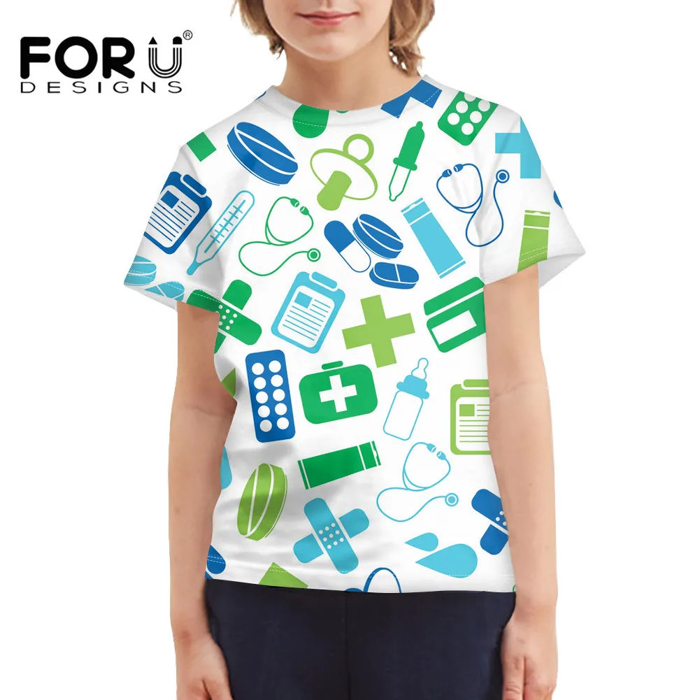 

FORUDESIGNS/Детская футболка с принтом Pharmacy Tech 2021 г. Летние футболки с короткими рукавами для мальчиков и девочек Повседневная модная футболка дл...