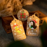 50pcs paper merry christmas gift tags santa snowman elk diy hang tags with rope ornaments xmas navidad gift new year 2022