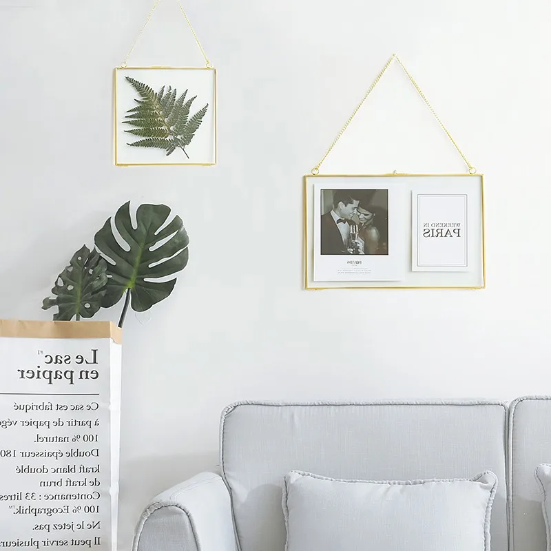 Скандинавская Золотая латунная подвесная фоторамка настенная фигурка для
