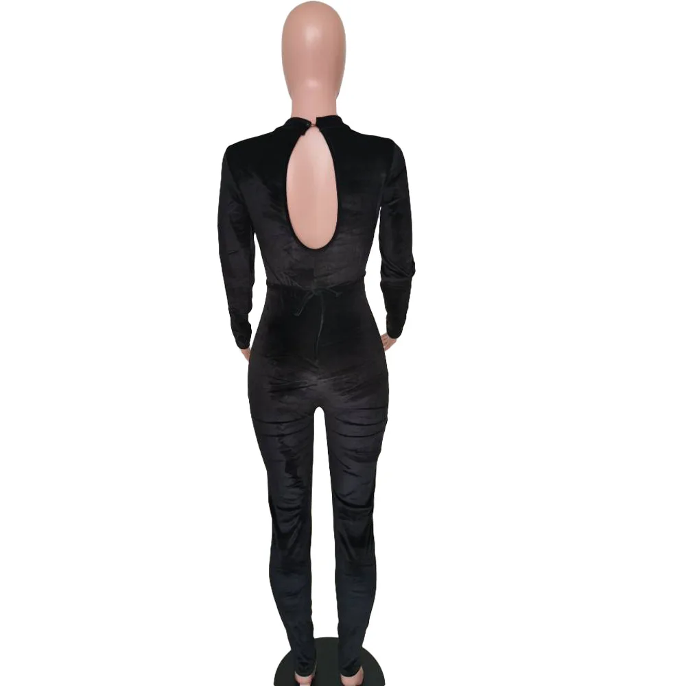 

Sexy Mesh Sheer Velvet Jumpsuit Women Clothes One Piece Body Long Sleeve Club Bodycon Rompers Jumpsuit