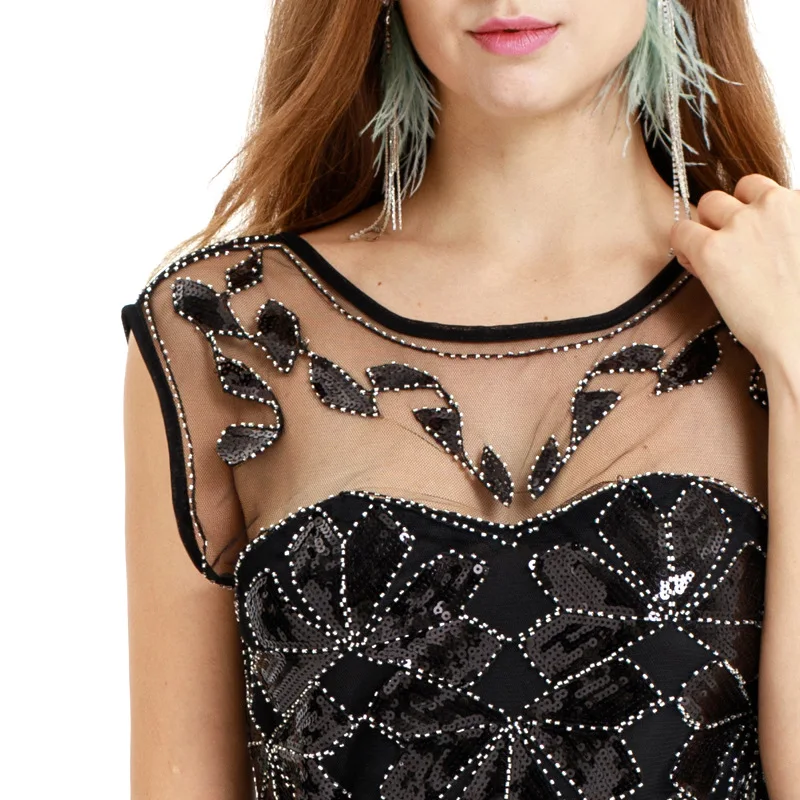 Женское вечернее платье Robe Femme 1920-х годов Great Gatsby Flapper Sequin dress летнее искусство деко ретро черное.