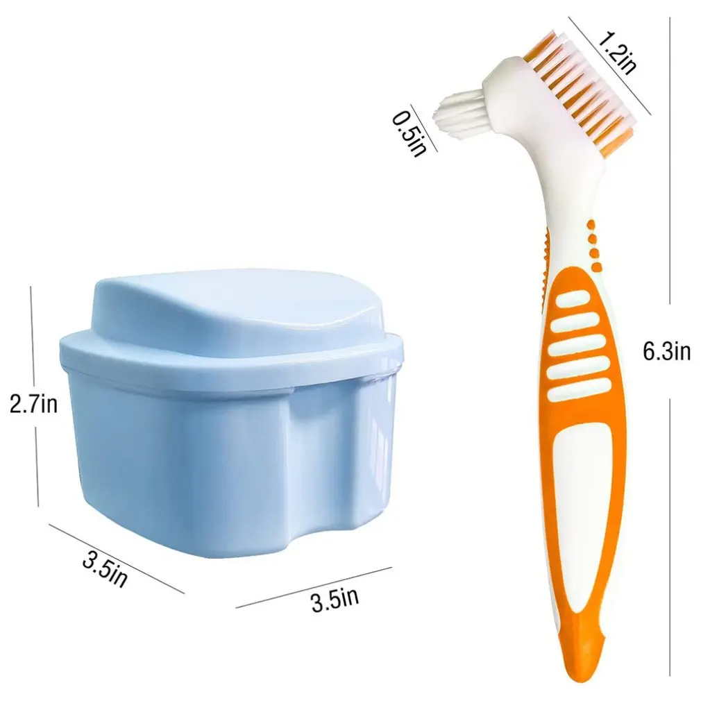 

Denture Cleaning Toothbrush Double Brush Head Environmentally Friendly Soft Non-slip Handle Denture Toothbrush