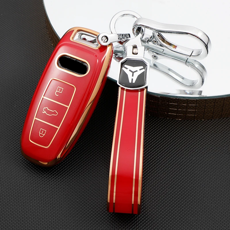 

TPU Car Smart Key Case Cover Shell Bag Fob Holder Keychain for Audi A6 A7 A8 A4 C8 Q8 Q5 D5 E-tron Protector Accessories
