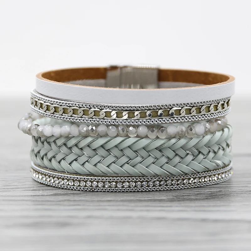 Женский кожаный браслет STRATHSPEY плетеный в богемном стиле с магнитными