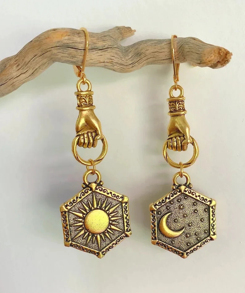 

The Sun and Moon Earrings Moon and Sun Drop Earrings Boho Pagan Gift