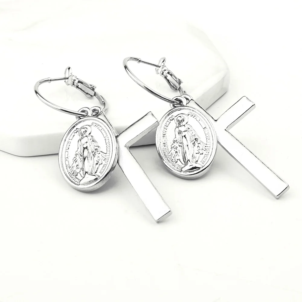 Женские серьги подвески с крестом из нержавеющей стали|Серьги-подвески| |