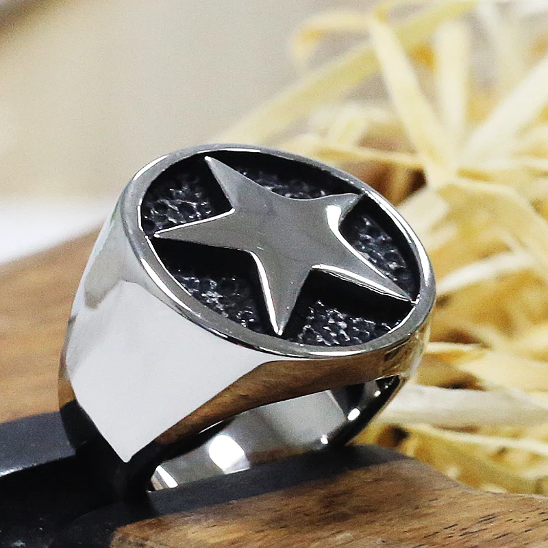 New Punk Lucky Pentagram Ring 316L Stainless Steel Signet Men Simple Biker Fashion Jewelry Best Gift For Friend | Украшения и