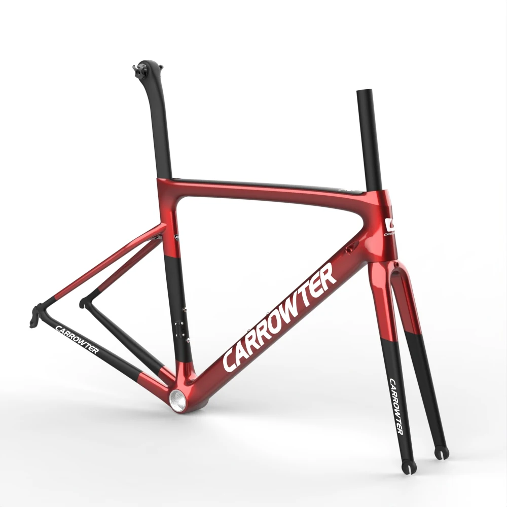 

Transparent Red T1000 Matte/Glossy CARROWTER Carbon Road Bike Frame Frameset with 44 49 52 54 56 58cm Rim Disc Brake XDB DPD UPS