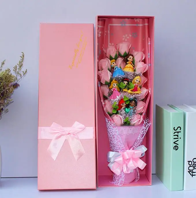 with box 8 шт. прекрасный принцесса игрушки мультфильм букет Подарочная коробка с искусственными цветами Творческий Выпускной/День рождения/Валентина подарки - Цвет: with box