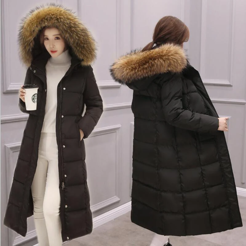 Большая парка с воротником из натурального меха Женская пуховая куртка зимняя 2021