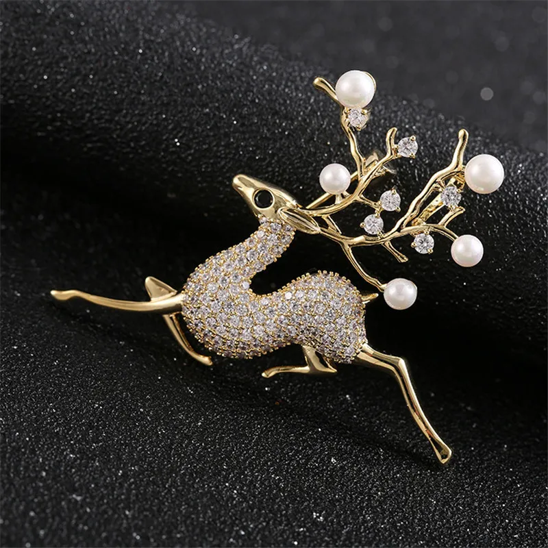Милая брошь Sika Олень рождественские кубические циркониевые булавки с животными