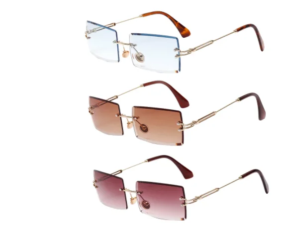 

Солнечные очки в стиле ретро UV400 женские, небольшие прямоугольные солнцезащитные аксессуары без оправы, в летнем стиле, зеленые, синие, кори...