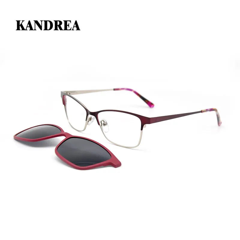 

KANDREA Brand Women Metal Magnetic Clip Sunglasses 2021 New UV400 Lens Femalecat Eye Sun Glasses Dual Purpose Driving Eyewear