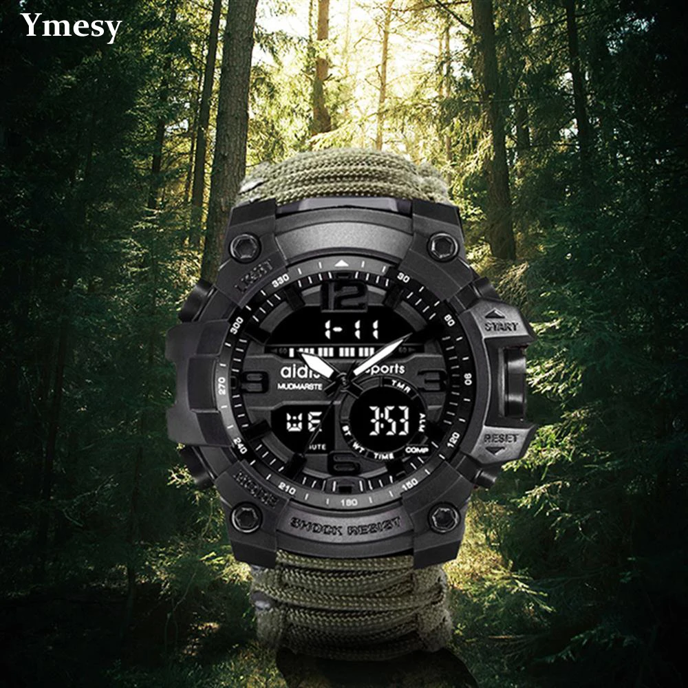 

Ymesy Military Outdoor Mountaineering Watch with Compass Men Waterproof Whistel Stopwatch Alarm Clock Sport Digital Wrist Watch