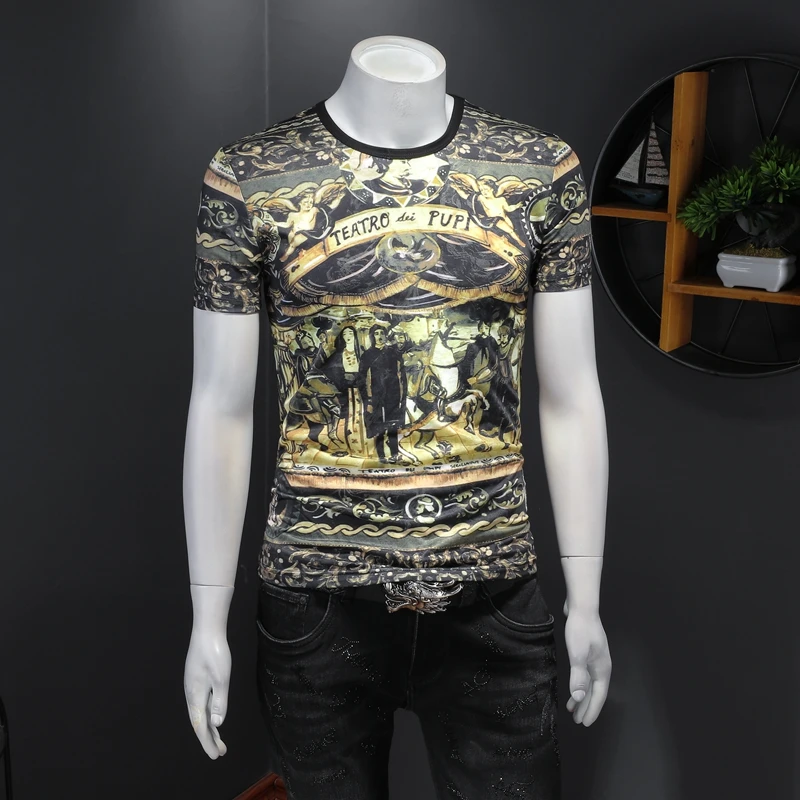 

Ice Silk Short-Sleeve T-Shirt Mens Camouflage Print Thin Round Neck Fit Summer Males Section Smooth Comfortable Pullover Tops