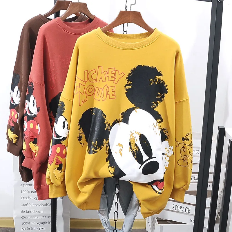 hot disney cartoon woman fashion mickey mouse fallwinter edition round neck printing loose pullover sweater clothing free global shipping