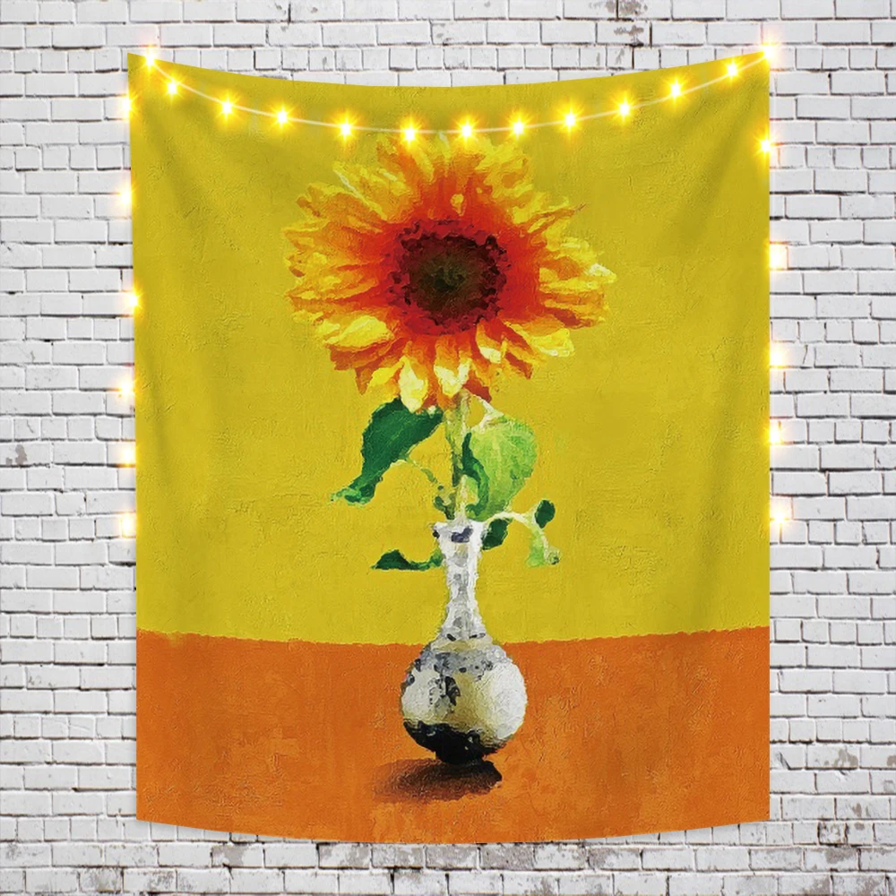 

Laeacco Fashion Tapestry Pretty Sunflowers Plants Retro Fresh Oil Printing Wall Hangings Home Living Room Decor Polyester