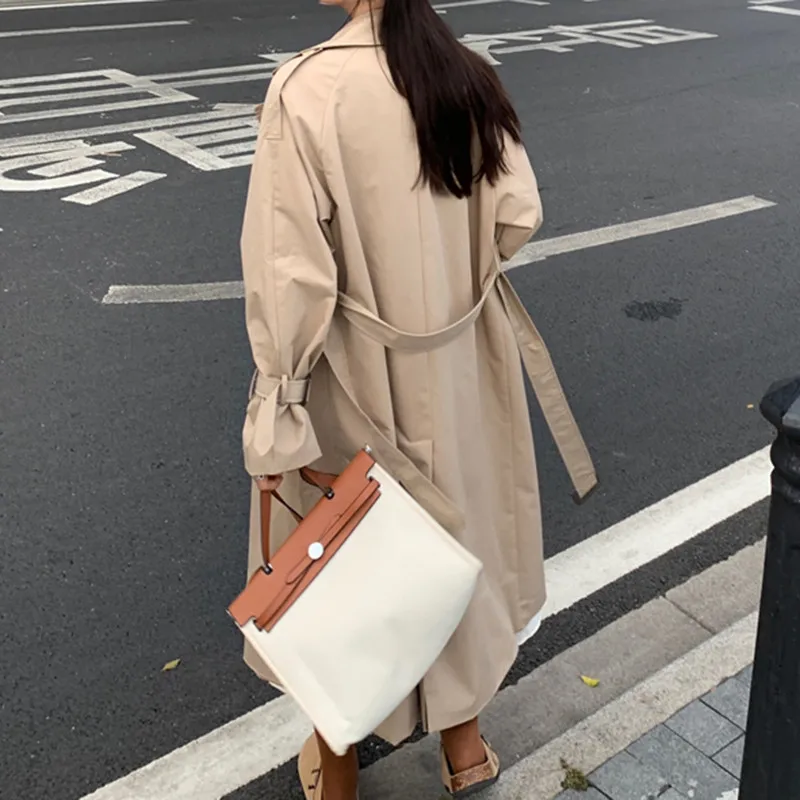 Sungtin корейский длинный Тренч большого размера женский с поясом Двубортный