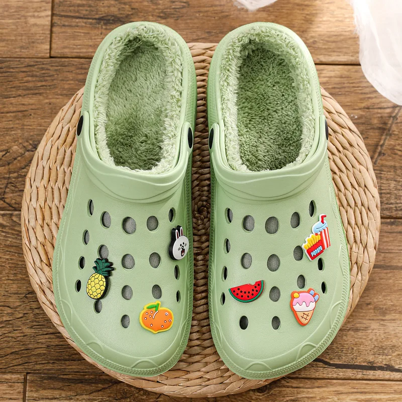 Тапки женские зимние плюшевые садовые мюли Нескользящие хлопок дышащие Теплые