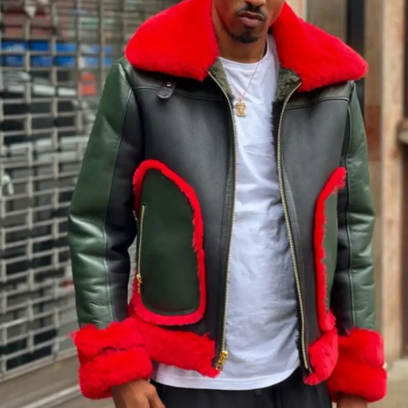 

Fall/Winter Men's New Style Fashion Fur Collar Plus Velvet Thick Loose Warm PU Jacket S-5XL