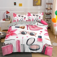 sweety girl cosmetic printing queen duvet cover set lipstick mascara king size bedding sets 23pcs with pillowcase drop shipping